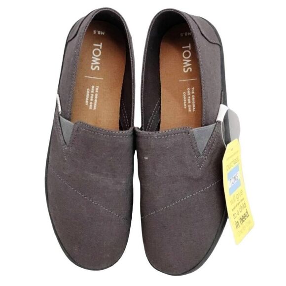 New TOMS Charcoal Pico Canvas Loafer Flat Sneakers Size 8.5 Slip on Round Toes - Picture 3 of 14